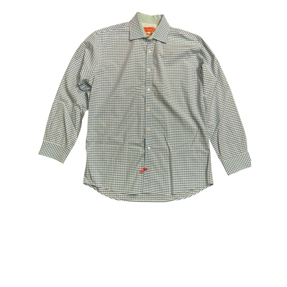 allia Slim Fit Dress Shirt Blue White Check Cotton Men’s 16 32/33 Button Front